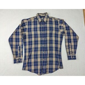 Oakton Ltd Mens  M Long Sleeve Plaid‎ Button Down Shirt Beige Blue